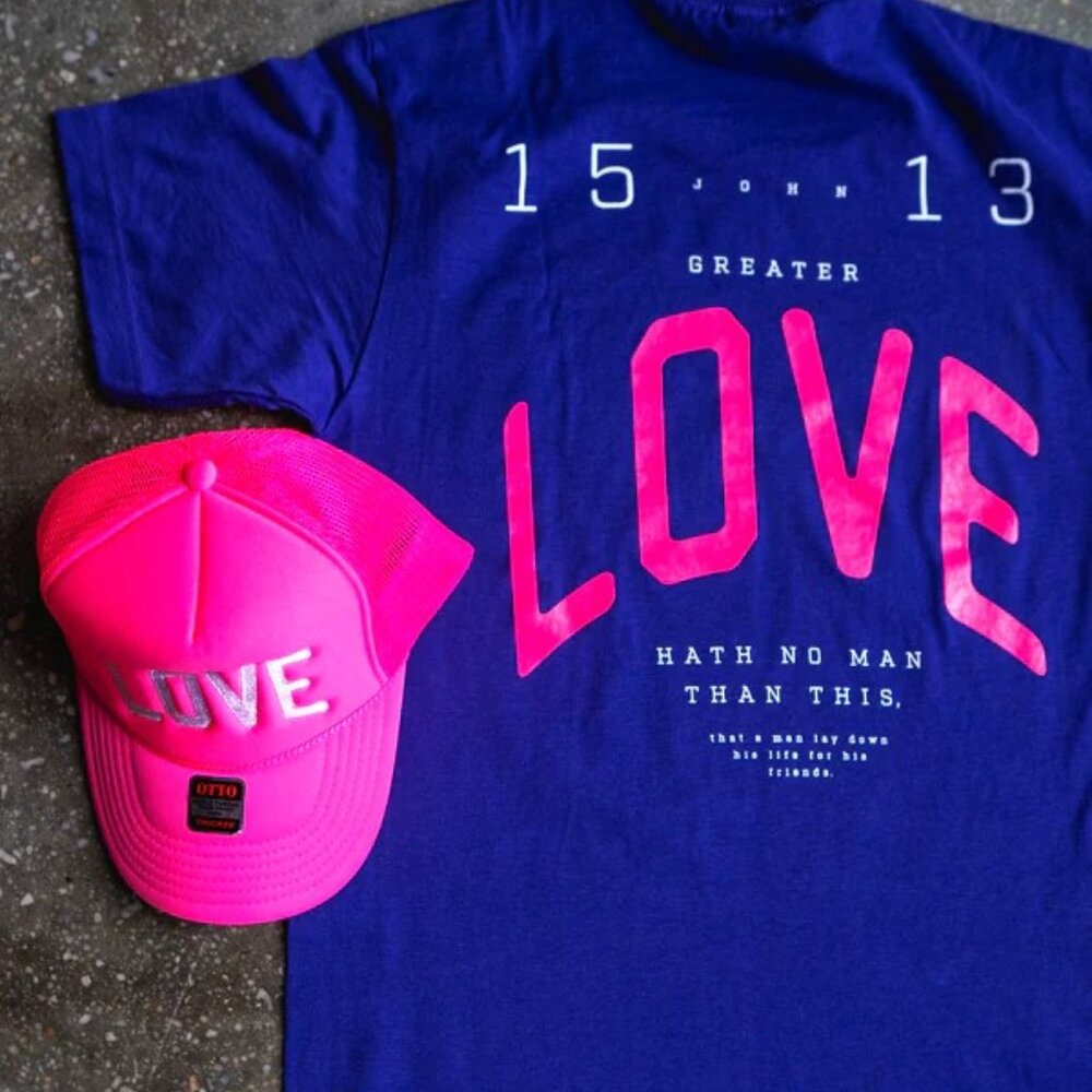 Brand New No Greater LOVE T-shirt with Trucker Hat Set  Size Lg MSRP $40